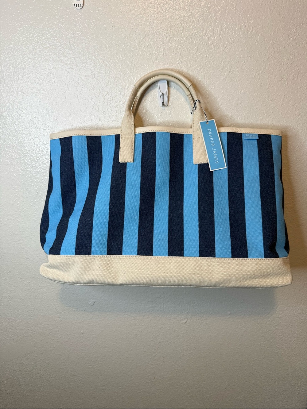 Draper James Large Tote Bag Blue Striped Carry All Vacation Coastal Preppy New
